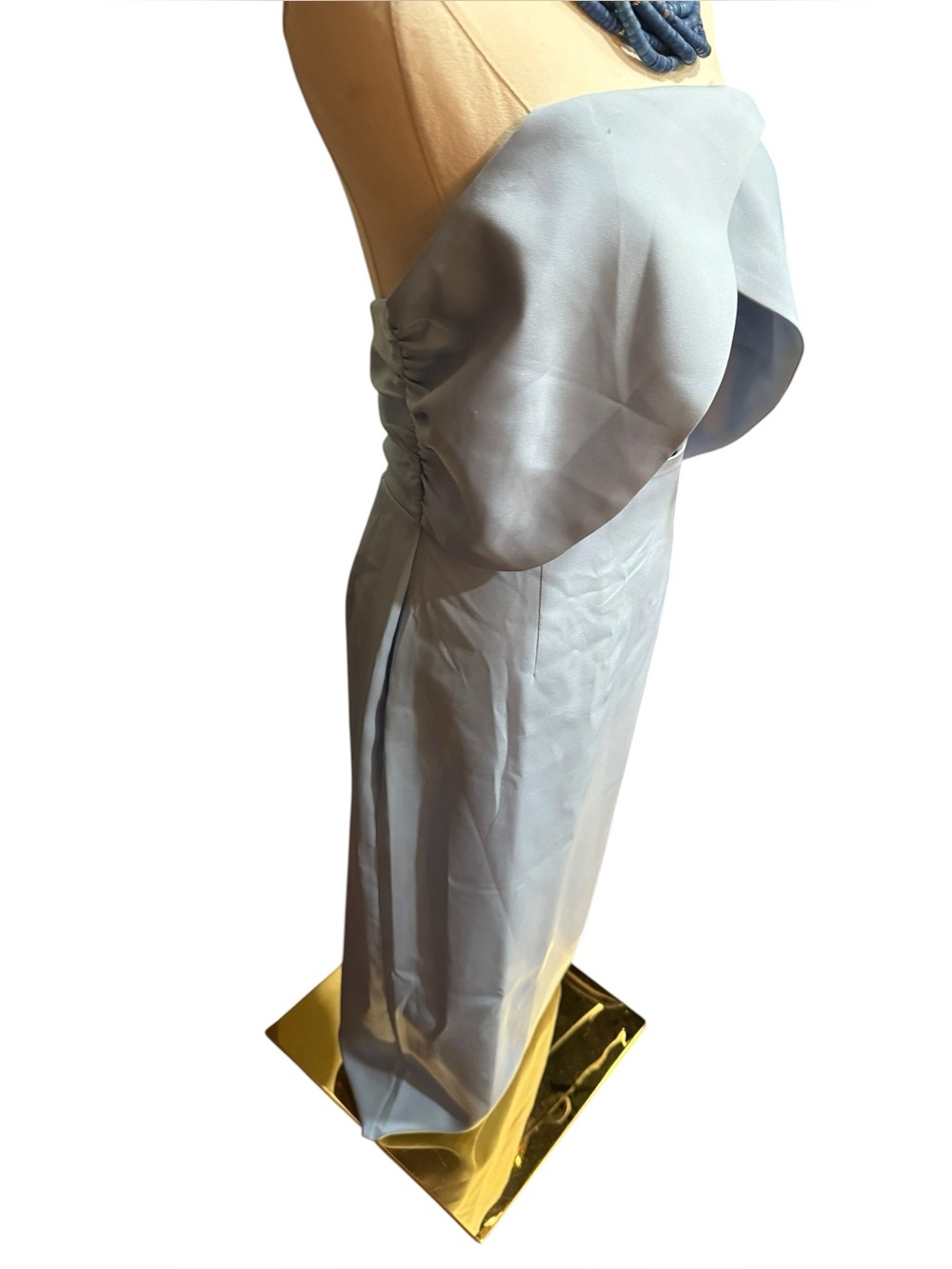 Elagia Powder Blue Strapless Cutout Midi Dress | Sculptural Foldover Bodice - Picture 4 of 8